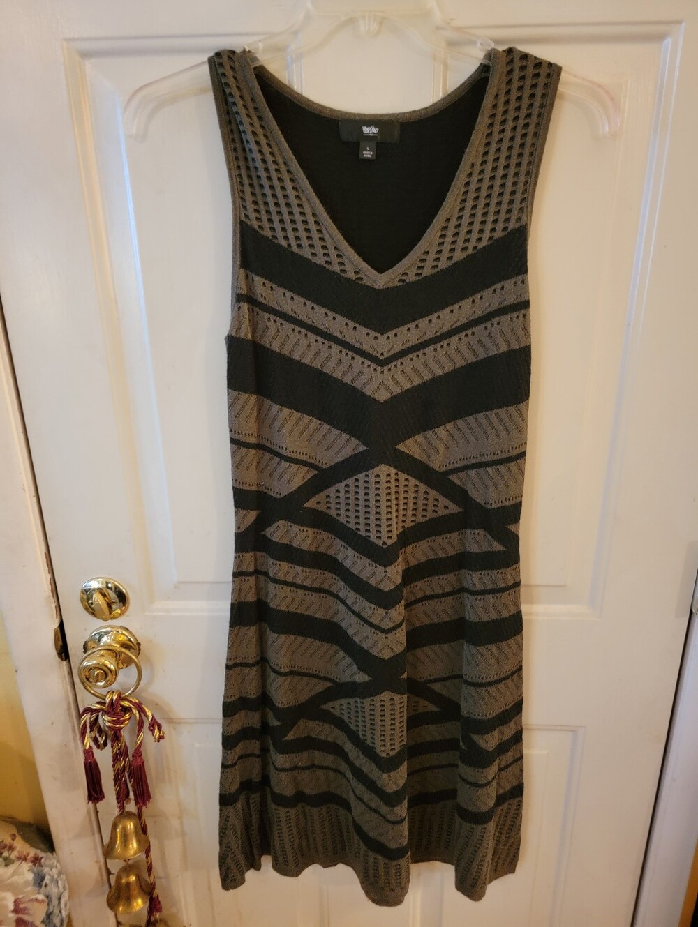 Mossimo Black and Olive Chevron Knit V‑Neck Dress
